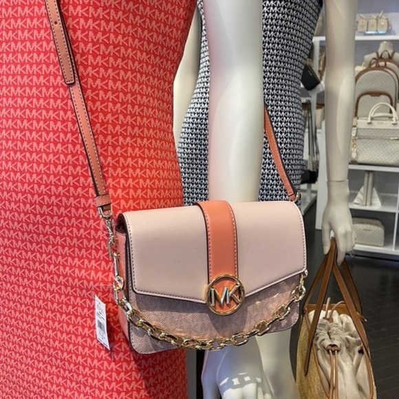 Michael Kors Carmen Small Monogram Flap Crossbody Sherbert Color - Picture 3 of 16